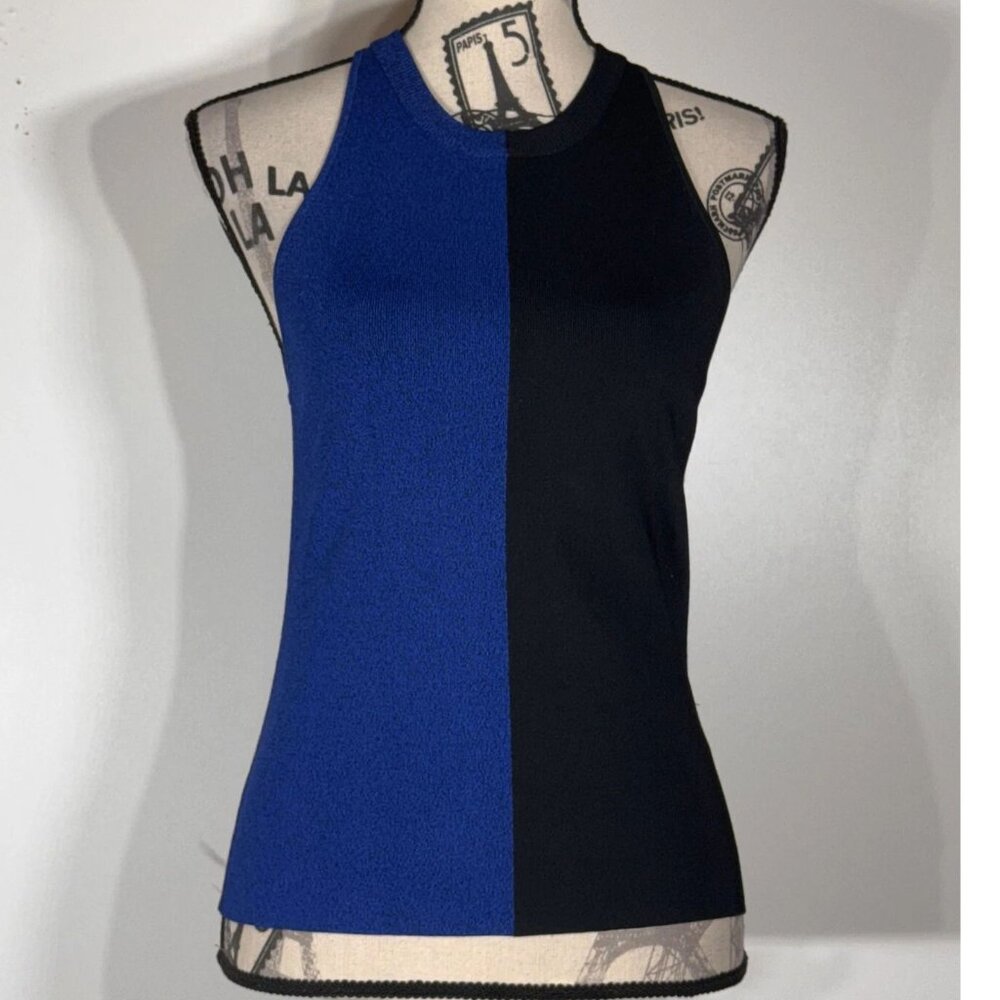 ALEXANDER WANG Sleeveless Color Blocked Royal Blue & Black Knit Top, Large - Picture 2 of 7